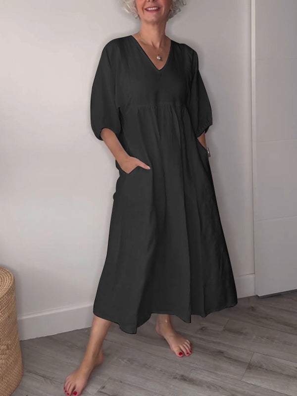 Eeva | Lässiges Midikleid mit V-Ausschnitt und Taschen