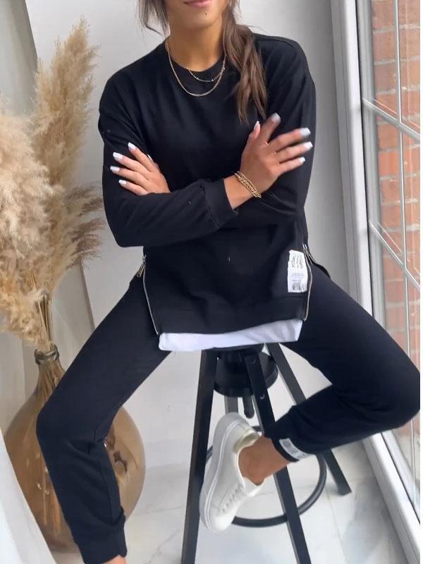 LIANA | Damen Patchwork Zweiteiliges Top und Hose Sweatshirt