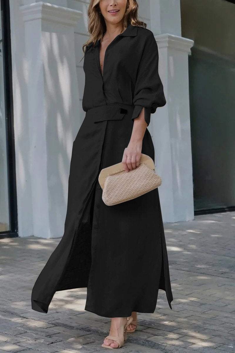 Arwen | Maxikleid für Damen mit V-Ausschnitt und langen Ärmeln