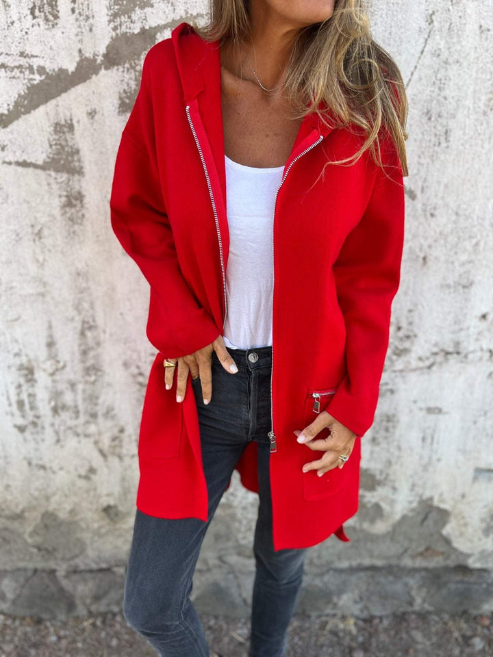 Olivia | Lange Strickjacke für Damen mit Kapuze und langen Ärmeln
