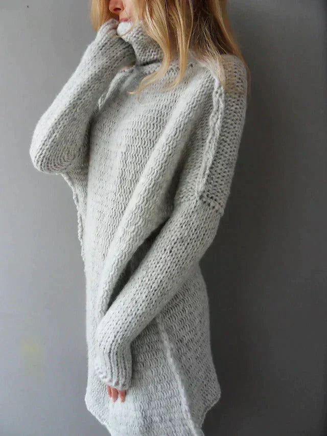 Emma | Grauer Pullover für Damen in Übergrößen mit Rollkragen und langen Ärmeln