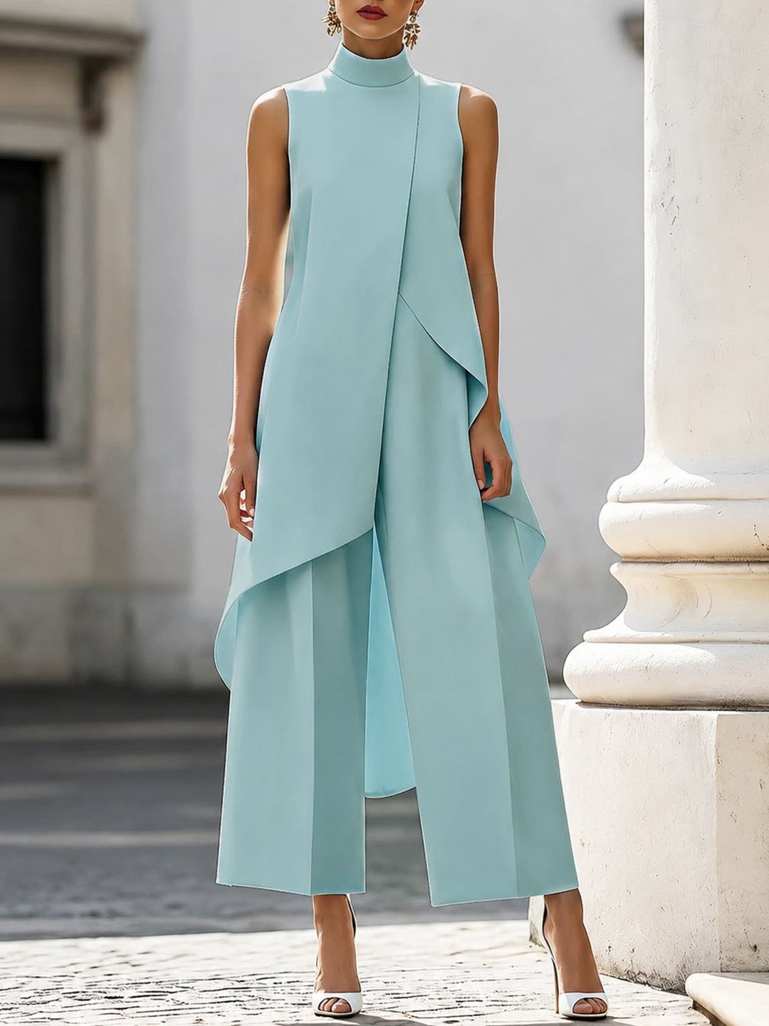 Hannah | Damen Stehkragen-Top und Weite-Hose-Set