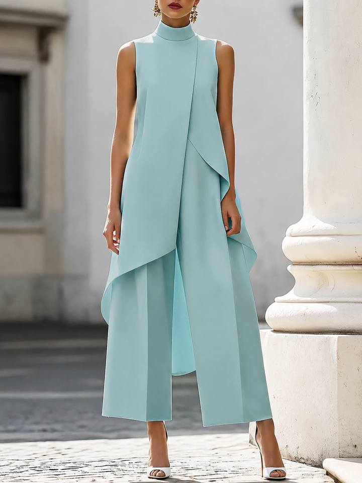 Hannah | Damen Stehkragen-Top und Weite-Hose-Set