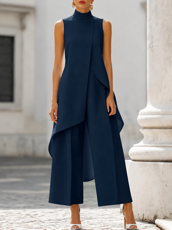 Hannah | Damen Stehkragen-Top und Weite-Hose-Set