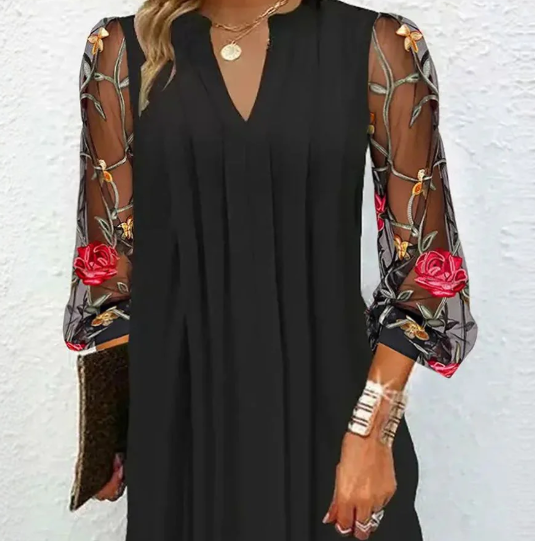 Renée | Elegantes Mini-Kleid für Damen mit Blumenmuster und V-Ausschnitt
