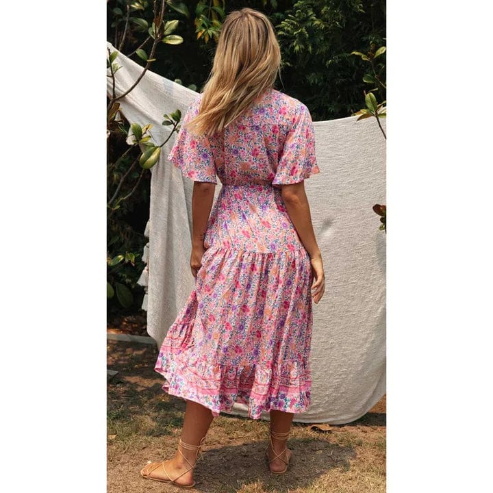 Juul Landhaus Ibiza Stil Kleid Lang mit Blumenmuster und langen Ärmeln
