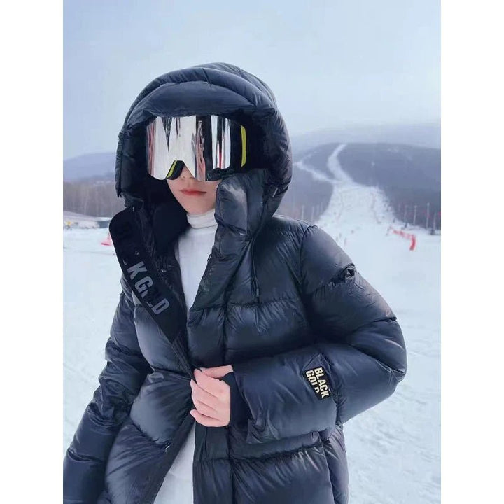 Phoebe | Luxe Longline Daunen Pufferjacke für Damen mit Kapuze und langen Ärmeln