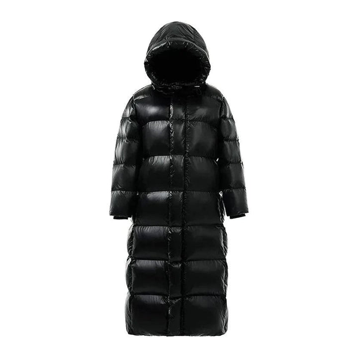 Phoebe | Luxe Longline Daunen Pufferjacke für Damen mit Kapuze und langen Ärmeln