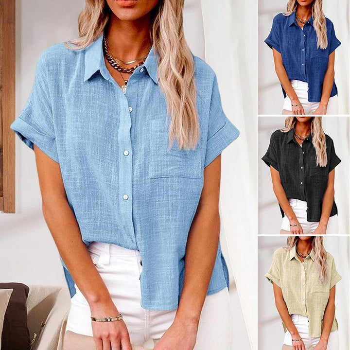 Damen Bluse mit Taschen, Knöpfen und kurzen Ärmeln