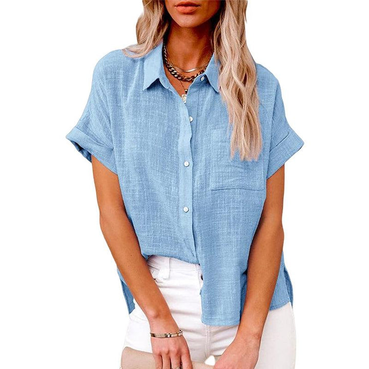 Damen Bluse mit Taschen, Knöpfen und kurzen Ärmeln