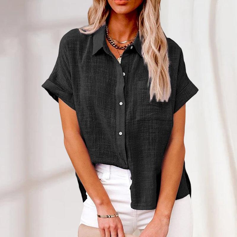 Damen Bluse mit Taschen, Knöpfen und kurzen Ärmeln