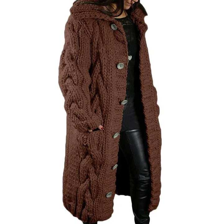 Gabriella | Damen Langer Cardigan mit Kapuze und langen Ärmeln
