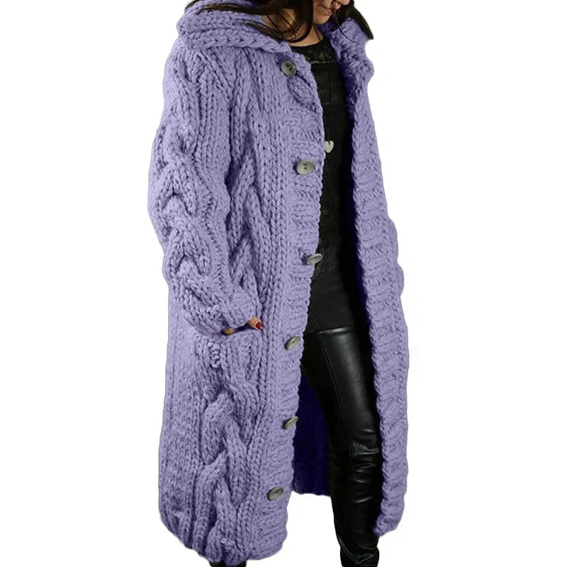 Gabriella | Damen Langer Cardigan mit Kapuze und langen Ärmeln