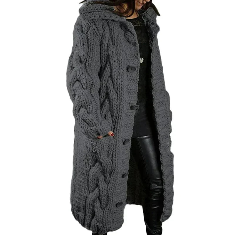 Gabriella | Damen Langer Cardigan mit Kapuze und langen Ärmeln