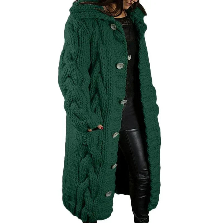 Gabriella | Damen Langer Cardigan mit Kapuze und langen Ärmeln