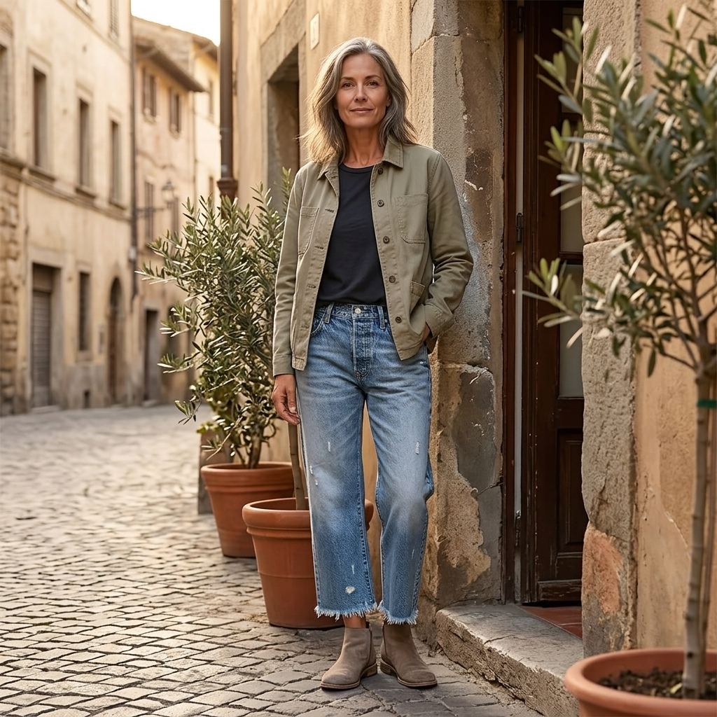 Vivara | Vintage-inspirierte, cropped Straight Leg Jeans für Damen mit Fransen