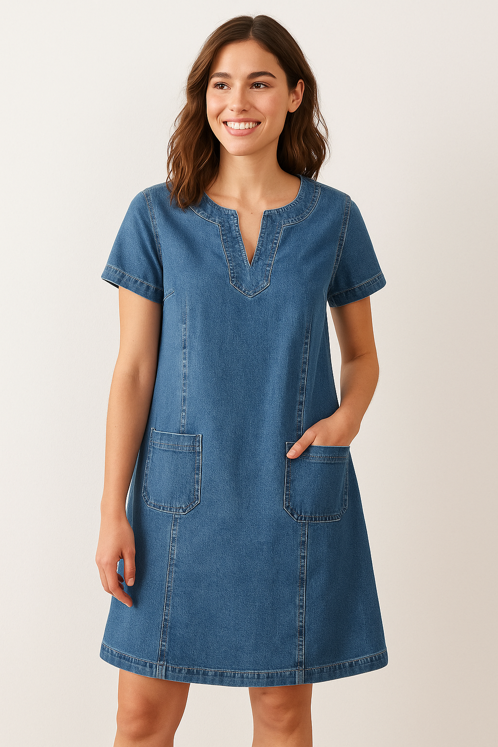 Sofia | Weiches Denim-Minikleid für Damen mit Rundhalsausschnitt und kurzen Ärmeln