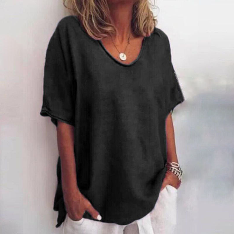 Anna | Bequeme Lockere Bluse für Damen mit Rundhalsausschnitt und kurzen Ärmeln