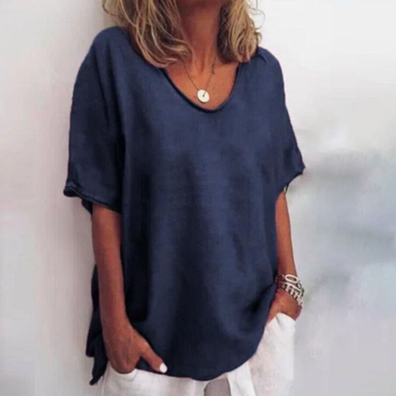 Anna | Bequeme Lockere Bluse für Damen mit Rundhalsausschnitt und kurzen Ärmeln