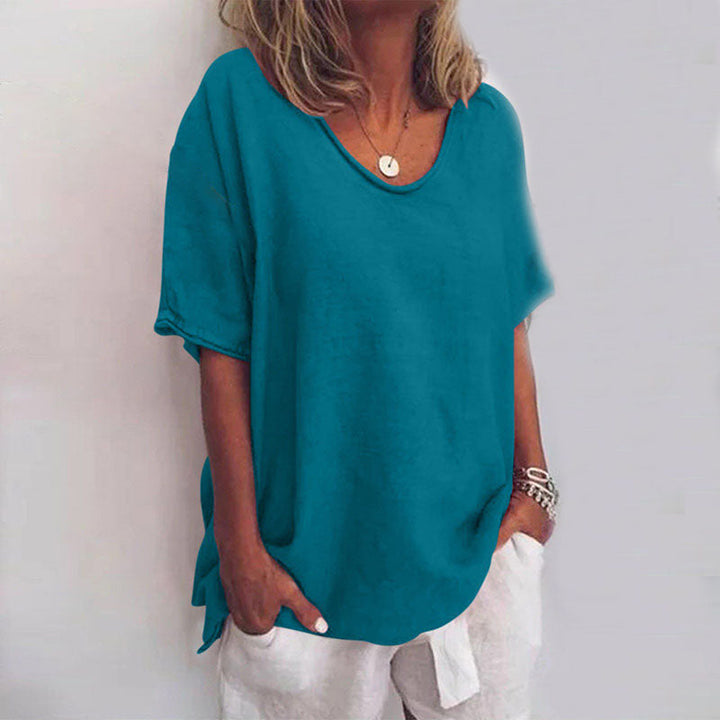 Anna | Bequeme Lockere Bluse für Damen mit Rundhalsausschnitt und kurzen Ärmeln
