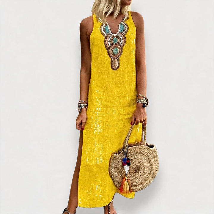 Damen Maxikleid, ärmellos, mit Seitenschlitz