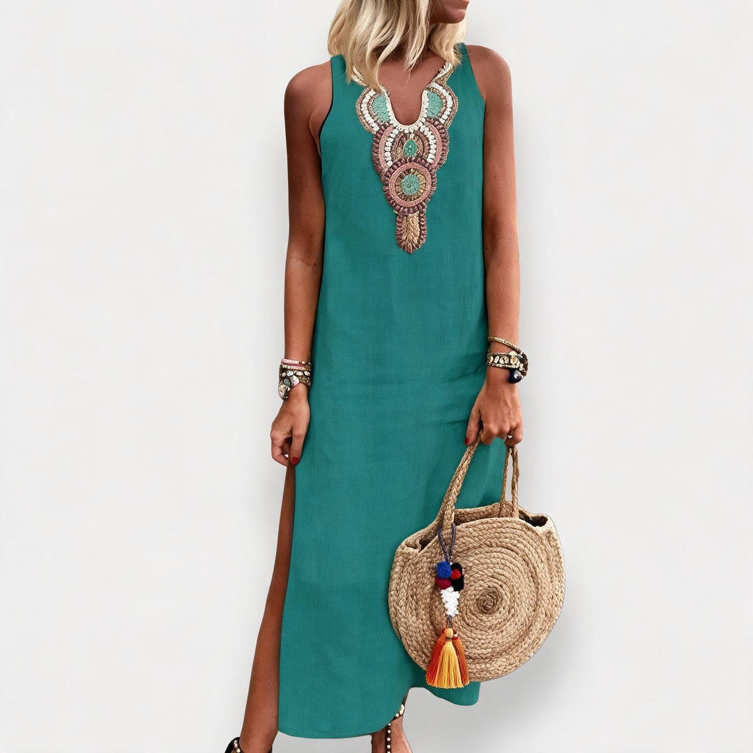 Damen Maxikleid, ärmellos, mit Seitenschlitz