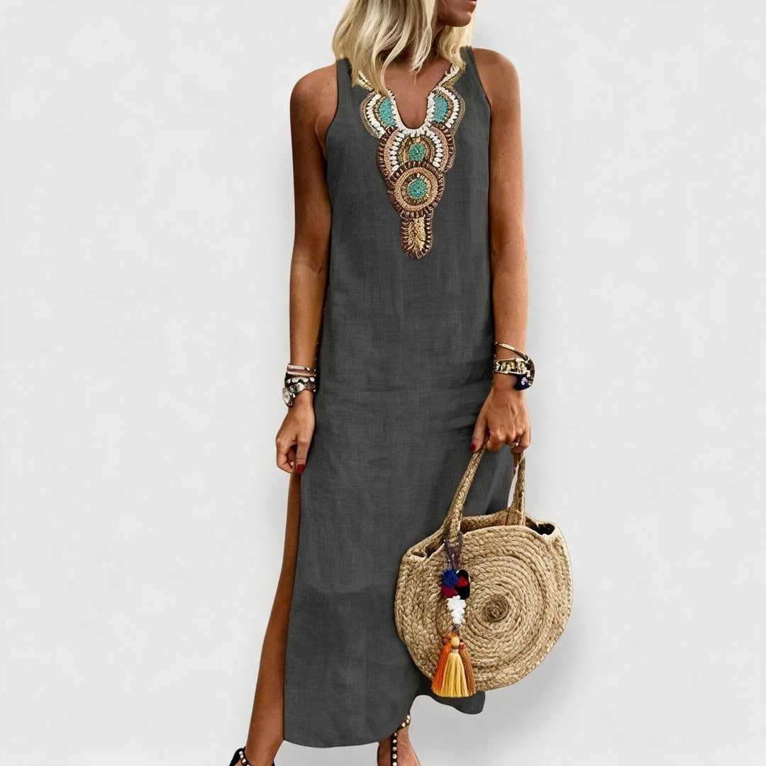 Damen Maxikleid, ärmellos, mit Seitenschlitz