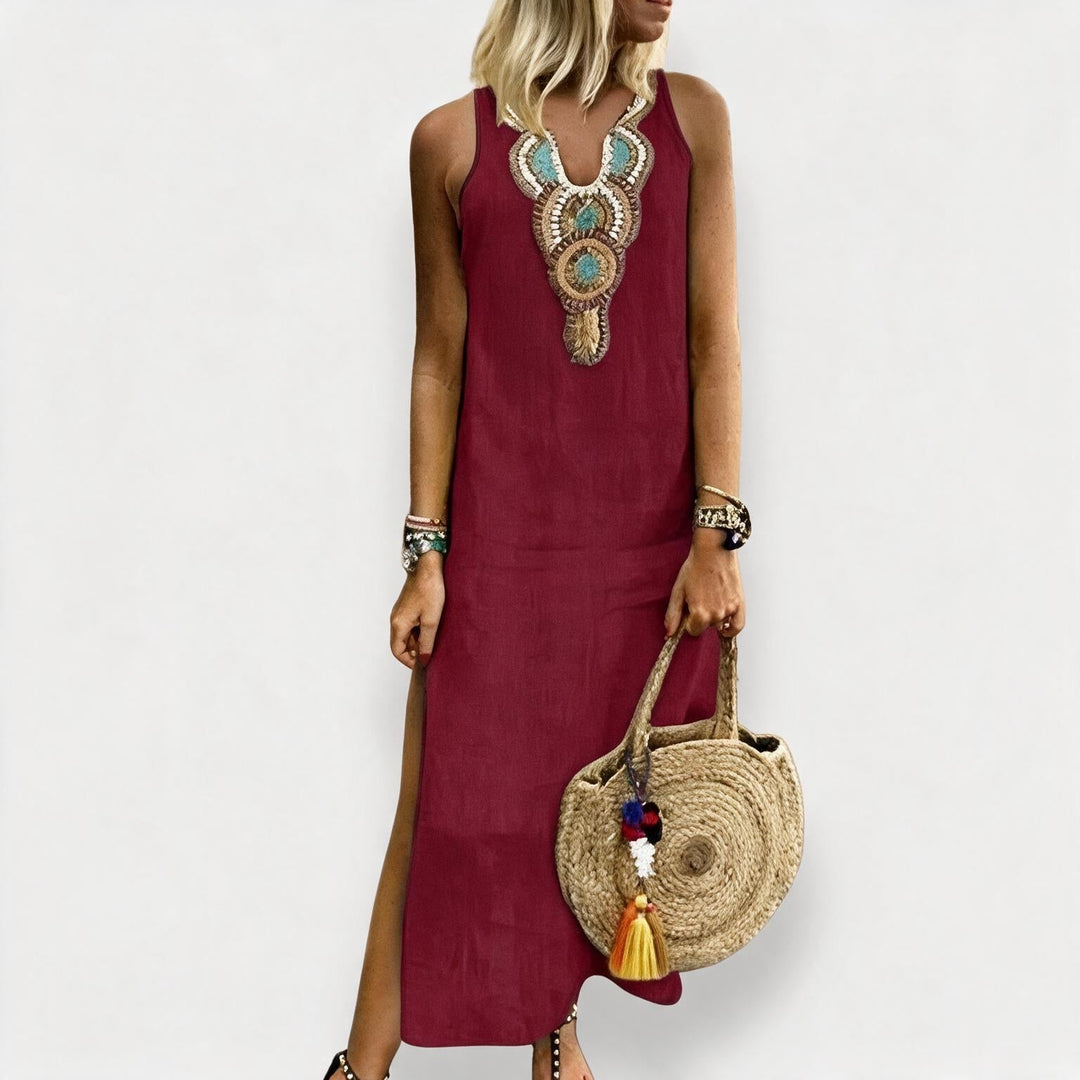 Damen Maxikleid, ärmellos, mit Seitenschlitz