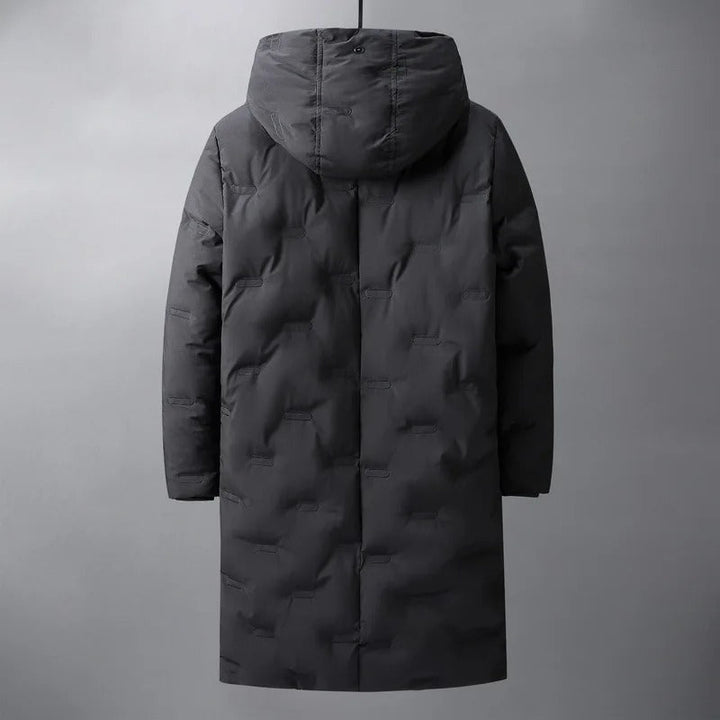 Lange Winterjacke für Herren mit Kapuze und langen Ärmeln