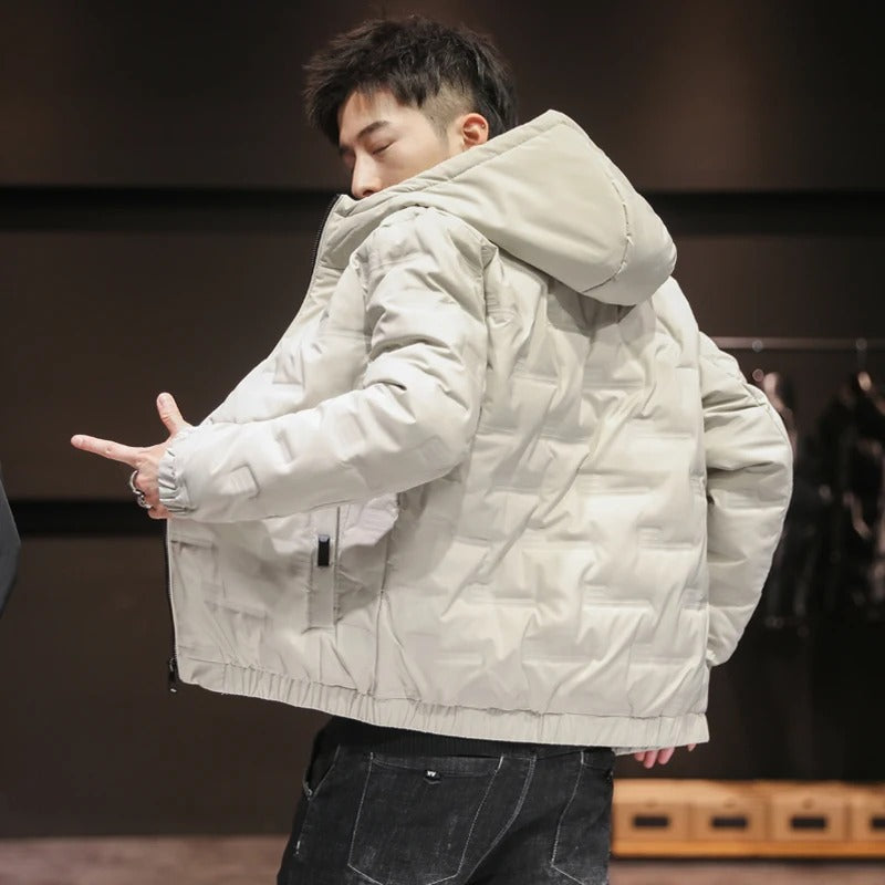 Elegante Herren-Pufferjacke mit Kapuze und langen Ärmeln