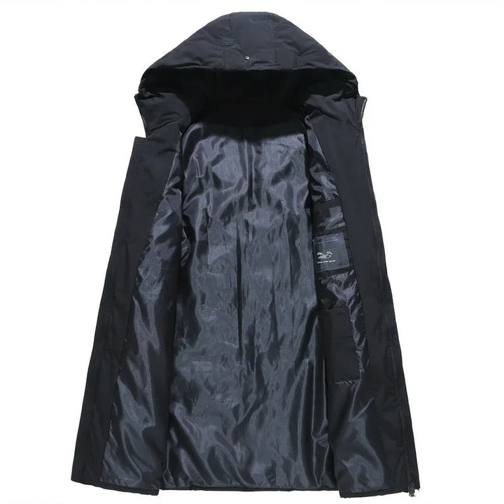 Lange Winterjacke für Herren mit Kapuze und langen Ärmeln
