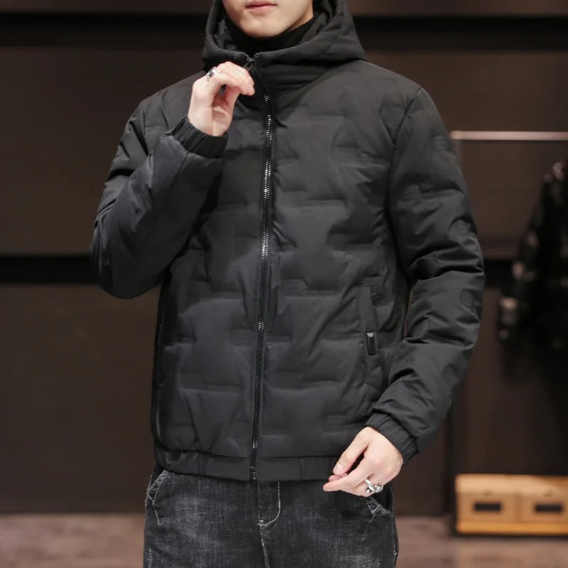 Elegante Herren-Pufferjacke mit Kapuze und langen Ärmeln