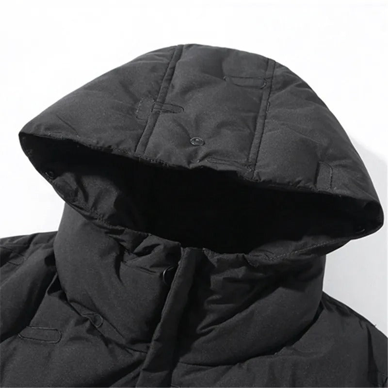 Lange Winterjacke für Herren mit Kapuze und langen Ärmeln