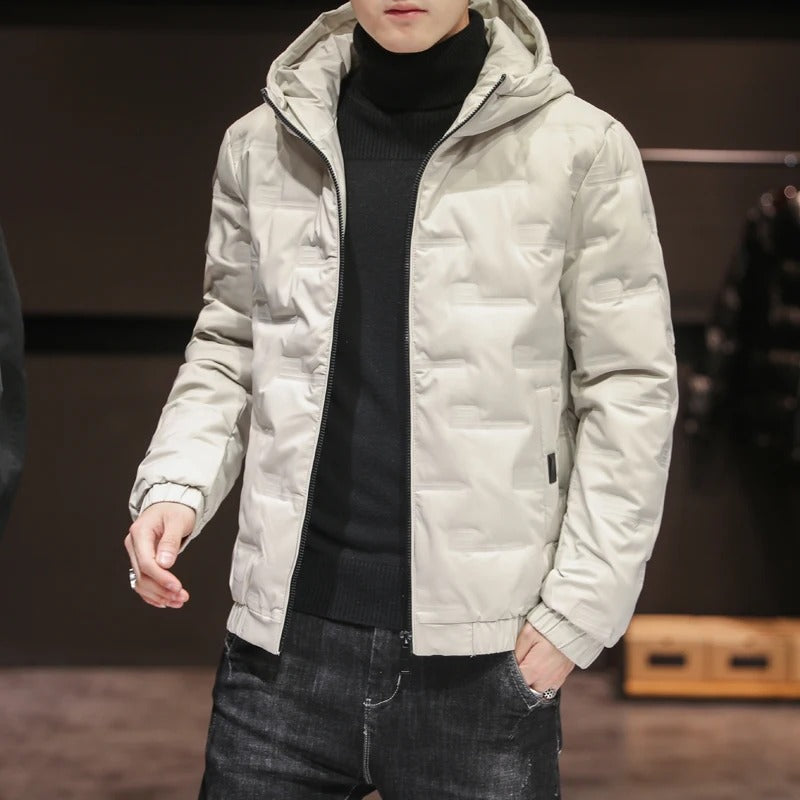 Elegante Herren-Pufferjacke mit Kapuze und langen Ärmeln