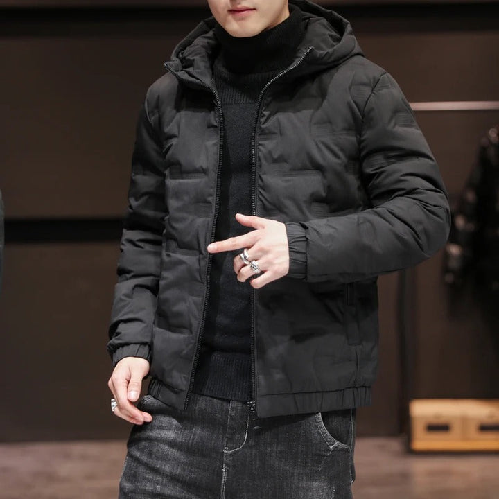 Elegante Herren-Pufferjacke mit Kapuze und langen Ärmeln