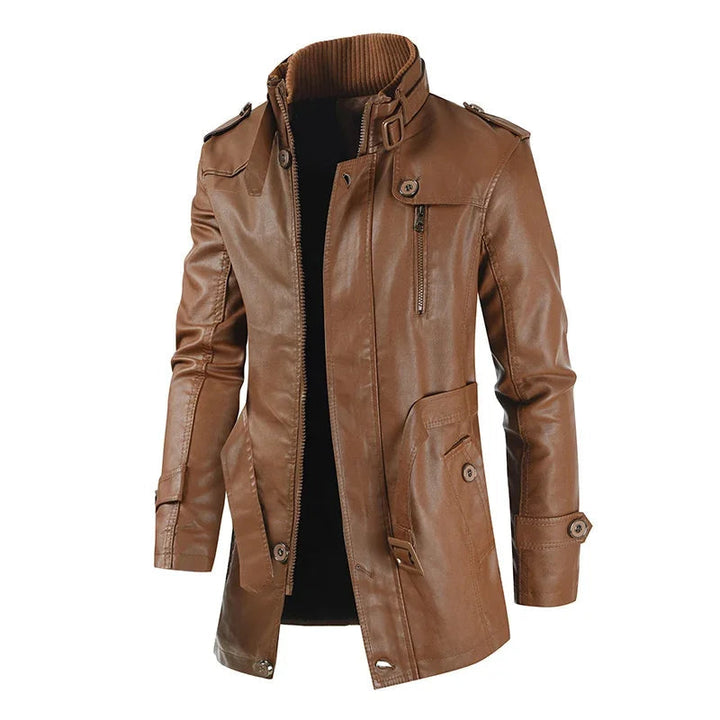 Elegante Lange Bikerjacke für Herren mit langen Ärmeln