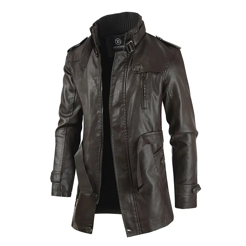 Elegante Lange Bikerjacke für Herren mit langen Ärmeln