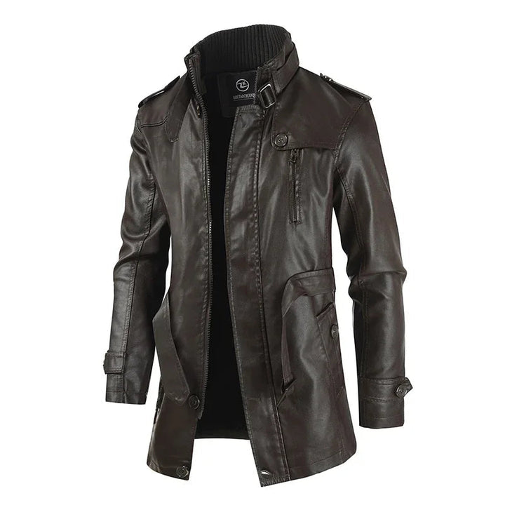 Elegante Lange Bikerjacke für Herren mit langen Ärmeln