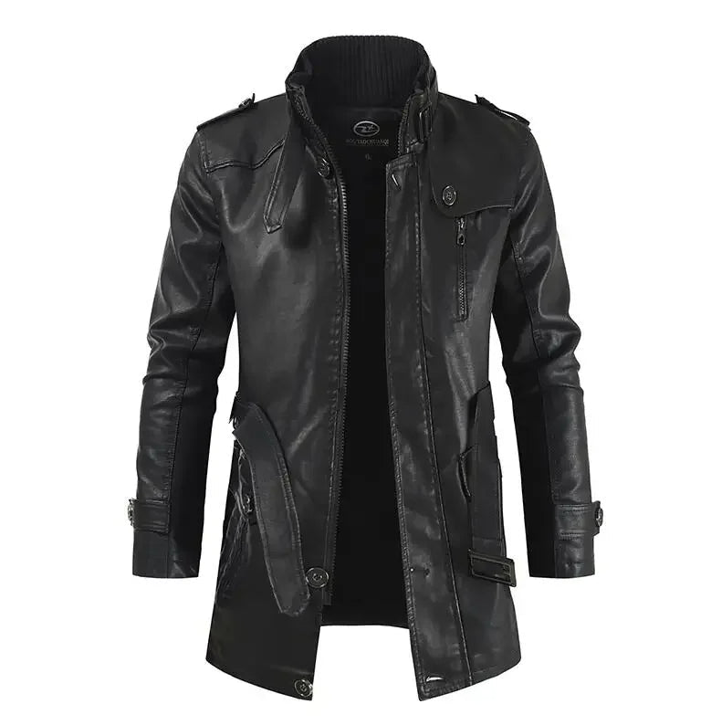 Elegante Lange Bikerjacke für Herren mit langen Ärmeln