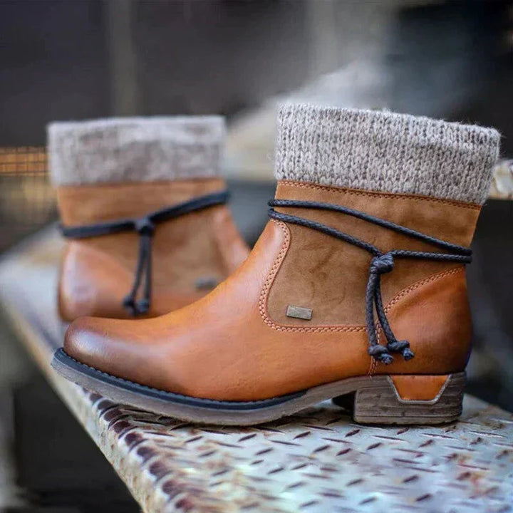 Damen Strick-Stulpen Ankle Boots mit Schnürung