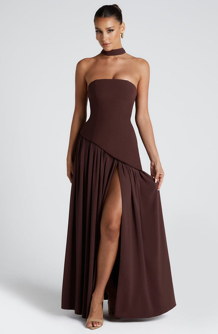 Damen Trägerloses Korsett-Maxikleid mit Seitenschlitz