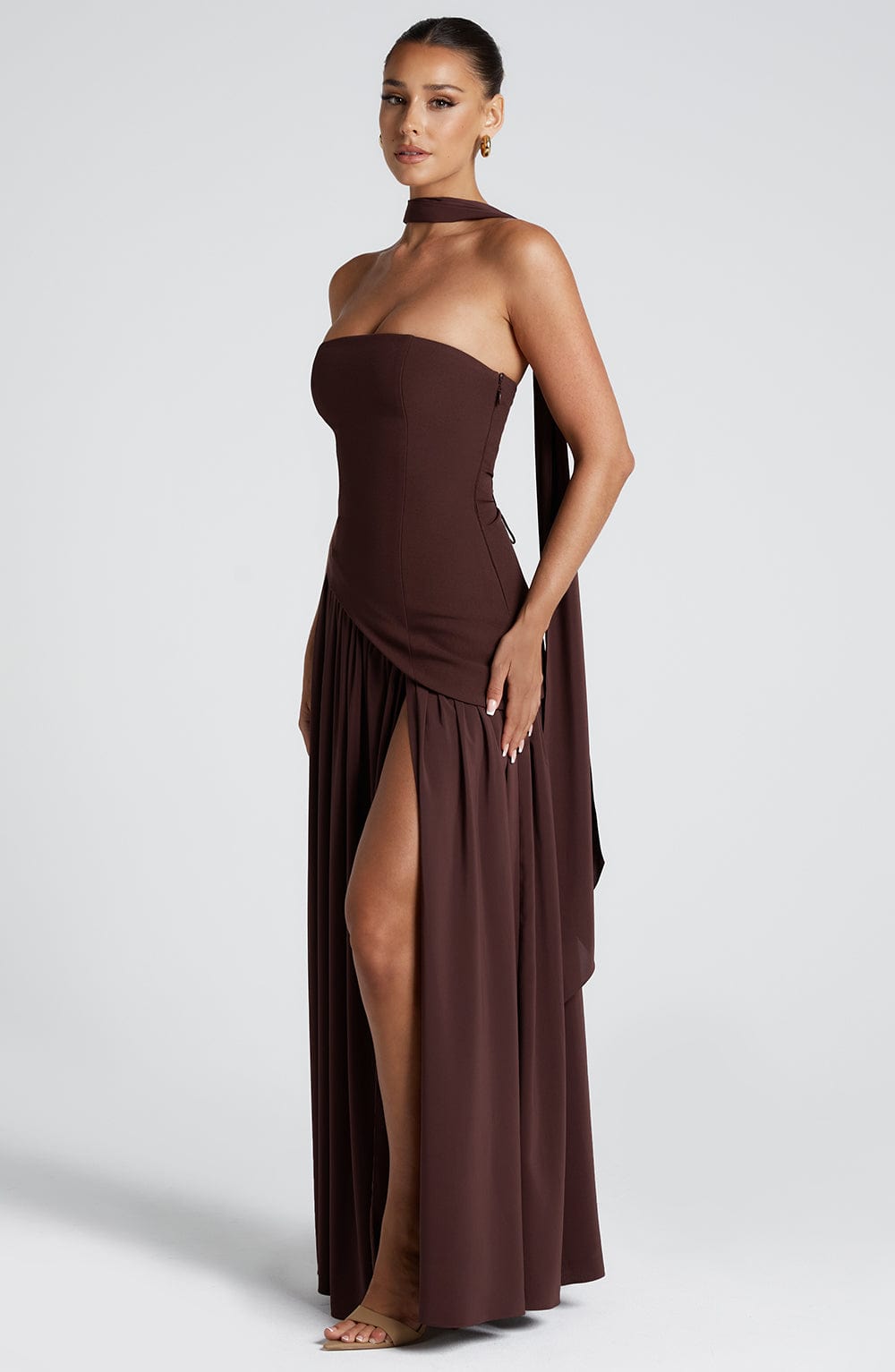 Damen Trägerloses Korsett-Maxikleid mit Seitenschlitz