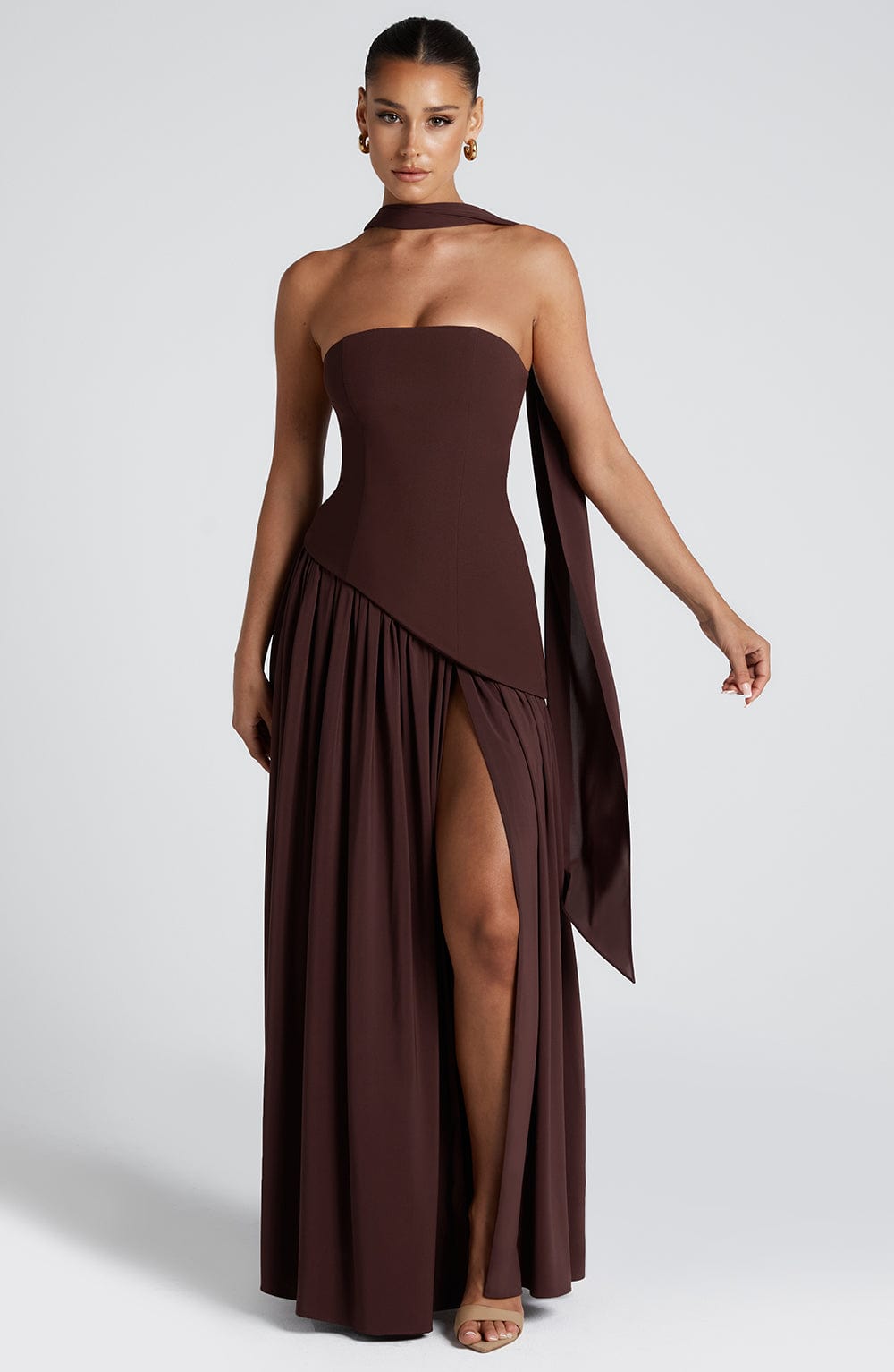 Damen Trägerloses Korsett-Maxikleid mit Seitenschlitz