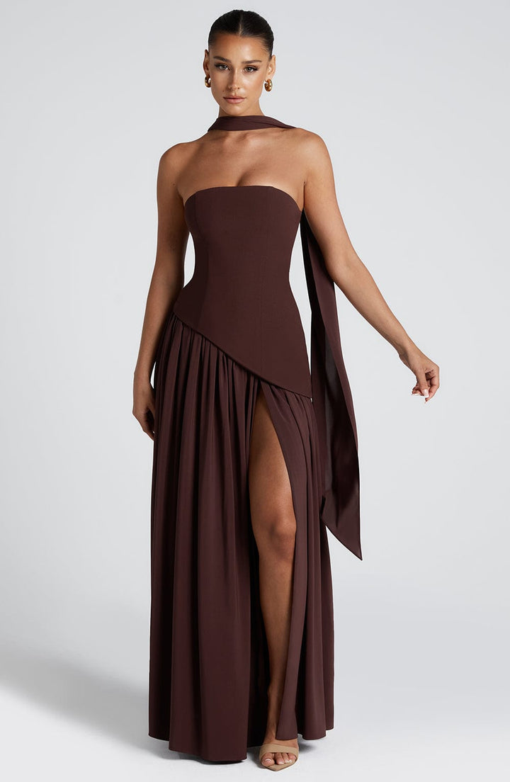 Damen Trägerloses Korsett-Maxikleid mit Seitenschlitz