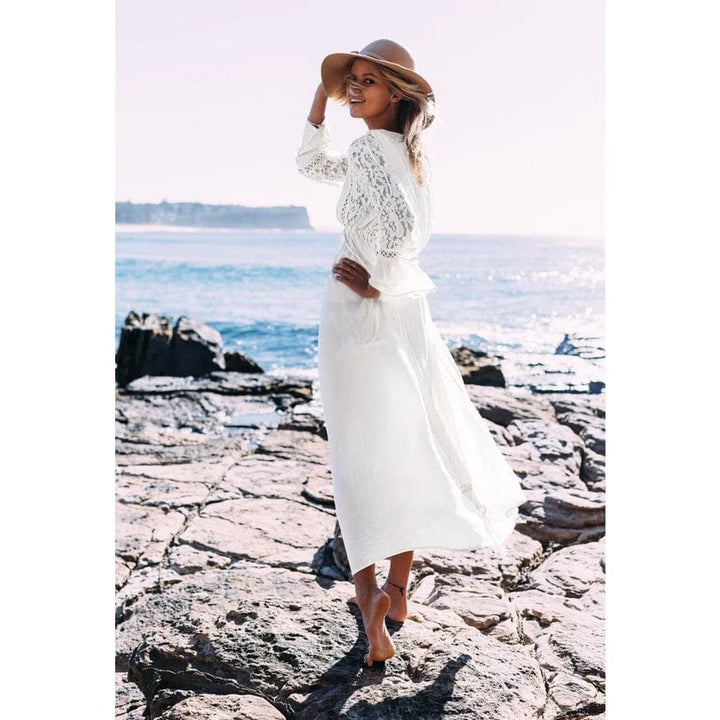 Jasmijn | Maxi Weiße Ibiza Strandkleid