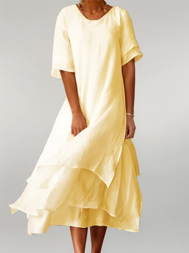 Robyn | Elegantes Langkleid für Damen mit Rundhalsausschnitt und kurzen Ärmeln