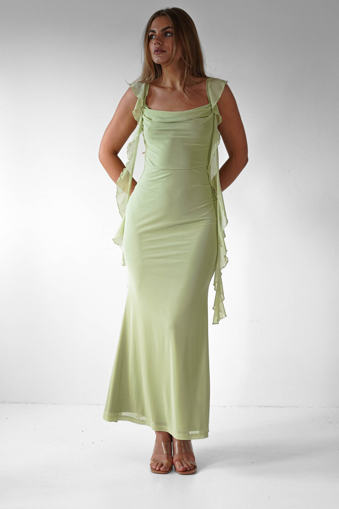 Salma Elegantes Sutton Rüschenkleid für Damen mit eckigem Ausschnitt