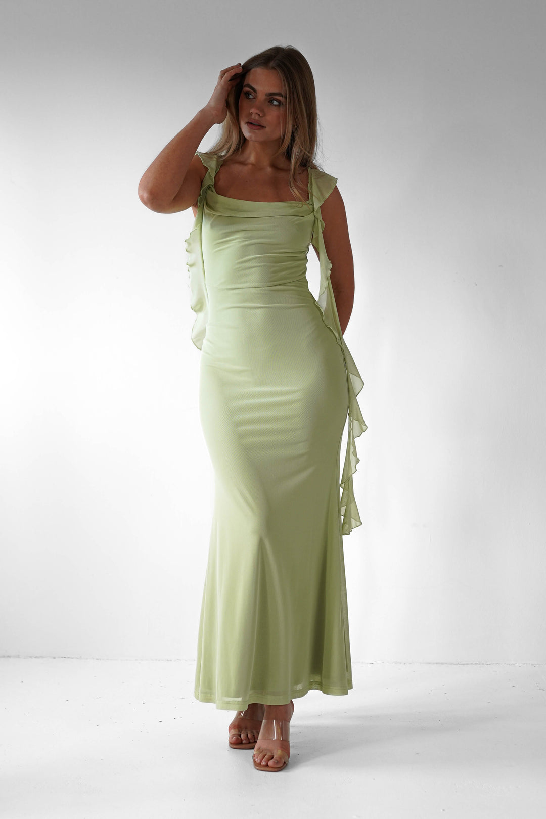 Salma Elegantes Sutton Rüschenkleid für Damen mit eckigem Ausschnitt