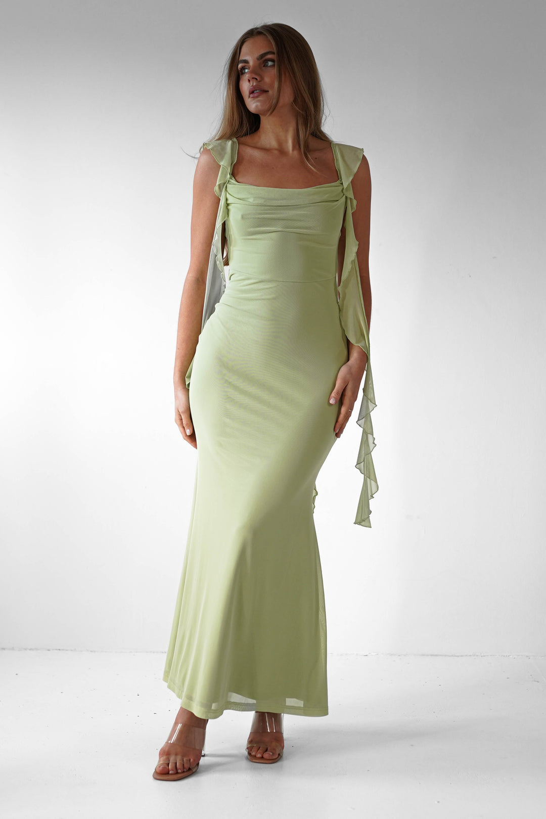 Salma Elegantes Sutton Rüschenkleid für Damen mit eckigem Ausschnitt