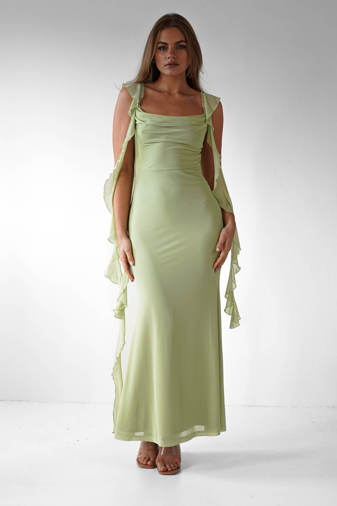 Salma Elegantes Sutton Rüschenkleid für Damen mit eckigem Ausschnitt